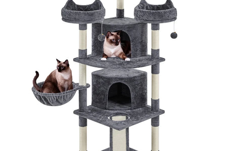 69In Large Cat Tree Tower with Condos & Scratching Board, Dark Gray