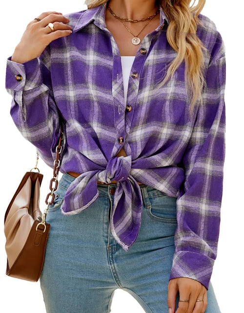 Load image into Gallery viewer, Camisas De Franela a Cuadros Para Mujer, Camisas De Manga Larga Y Botones, Blusas Y Tops
