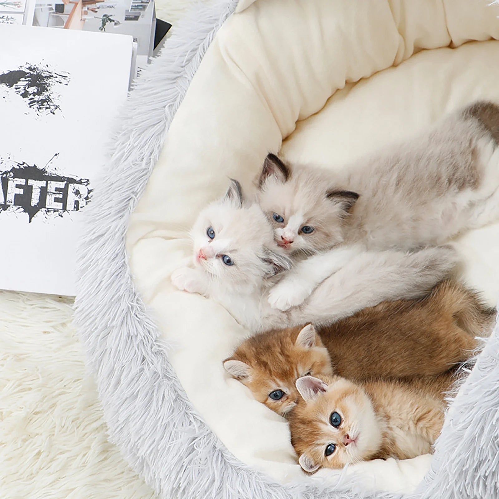 Camas Calmantes Para Perros Y Cama Cueva Para Gatos Con Funda Con Capucha, Camas Redondas Removibles Y Lavables Para Mascotas Pequeñas Y Medianas, Cama Acolchada Antideslizante De Piel Sintética Esponjosa Para Mejorar El Sueño, Se Adapta Hasta 11 Lbs