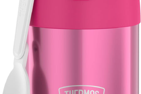 FUNTAINER 10 Ounce Stainless Steel Vacuum Insulated Kids Food Jar with Folding Spoon, Pink