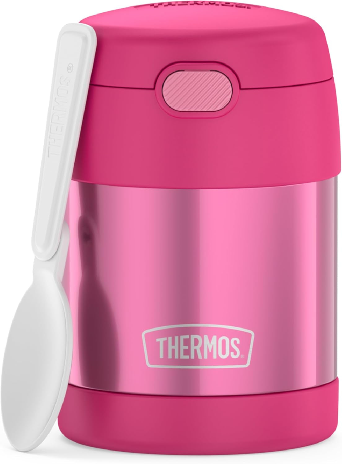 FUNTAINER 10 Ounce Stainless Steel Vacuum Insulated Kids Food Jar with Folding Spoon, Pink
