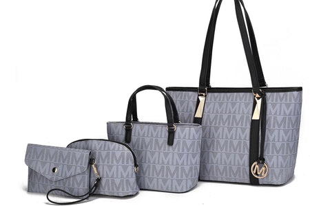 by Mia K. Marimar Women'S Tote Bag with Pouch and Wristlet, Signature 4 Piece Set - Grey