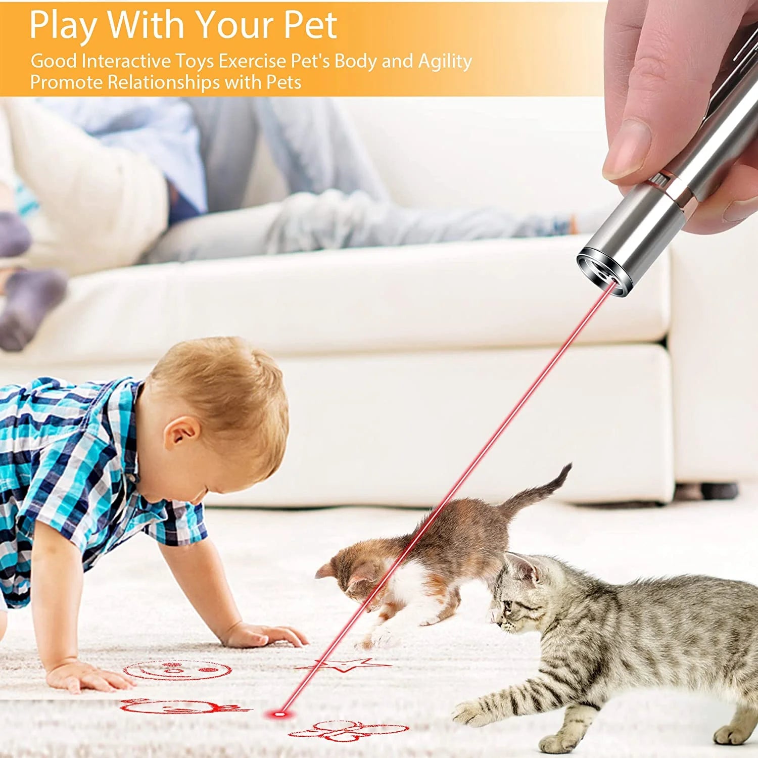 Juguete Puntero Láser Recargable Para Gatos, Juguete Interactivo Para Gatos, Gatitos Y Perros Con Ratón, Plateado