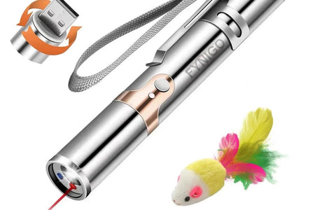 Juguete Puntero Láser Recargable Para Gatos, Juguete Interactivo Para Gatos, Gatitos Y Perros Con Ratón, Plateado