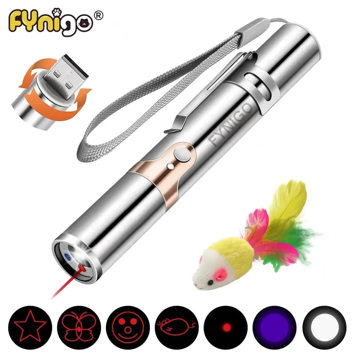 Juguete Puntero Láser Recargable Para Gatos, Juguete Interactivo Para Gatos, Gatitos Y Perros Con Ratón, Plateado