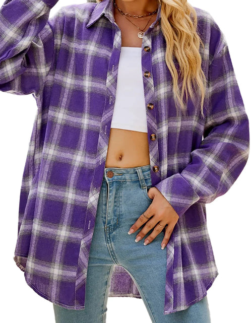 Load image into Gallery viewer, Camisas De Franela a Cuadros Para Mujer, Camisas De Manga Larga Y Botones, Blusas Y Tops
