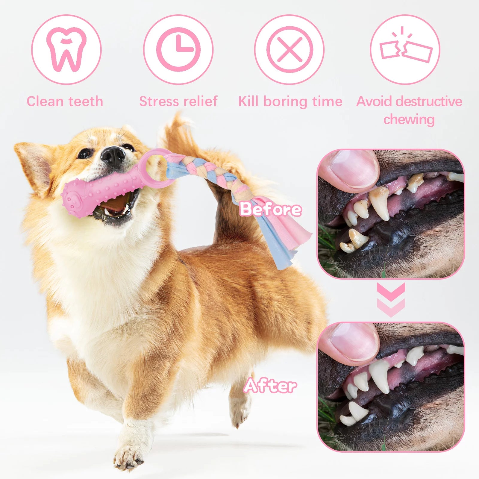 Paquete De 5 Juguetes Masticables Para Cachorros Para La Dentición De Perros Pequeños, Juguetes De Dentición Para Cachorros De Goma Rosa De Peluche Con Chirrido Juguetes Para Perros Para Limpiar Dientes Juguetes Interactivos De Huesos Para Perros