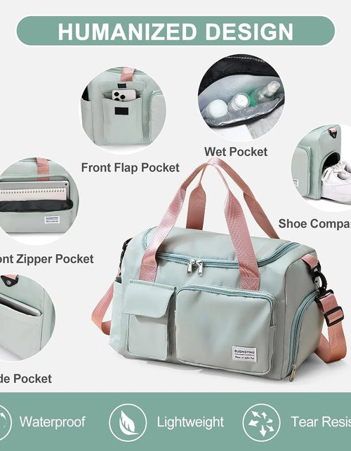 Load image into Gallery viewer, Bolsa De Gimnasio Pequeña Para Mujer, Bolsa De Lona Impermeable De Mano Para Fin De Semana Con Compartimento Para Zapatos Y Bolsillo Húmedo, Bolsa De Mano Para Viajes, Ejercicio, Deporte
