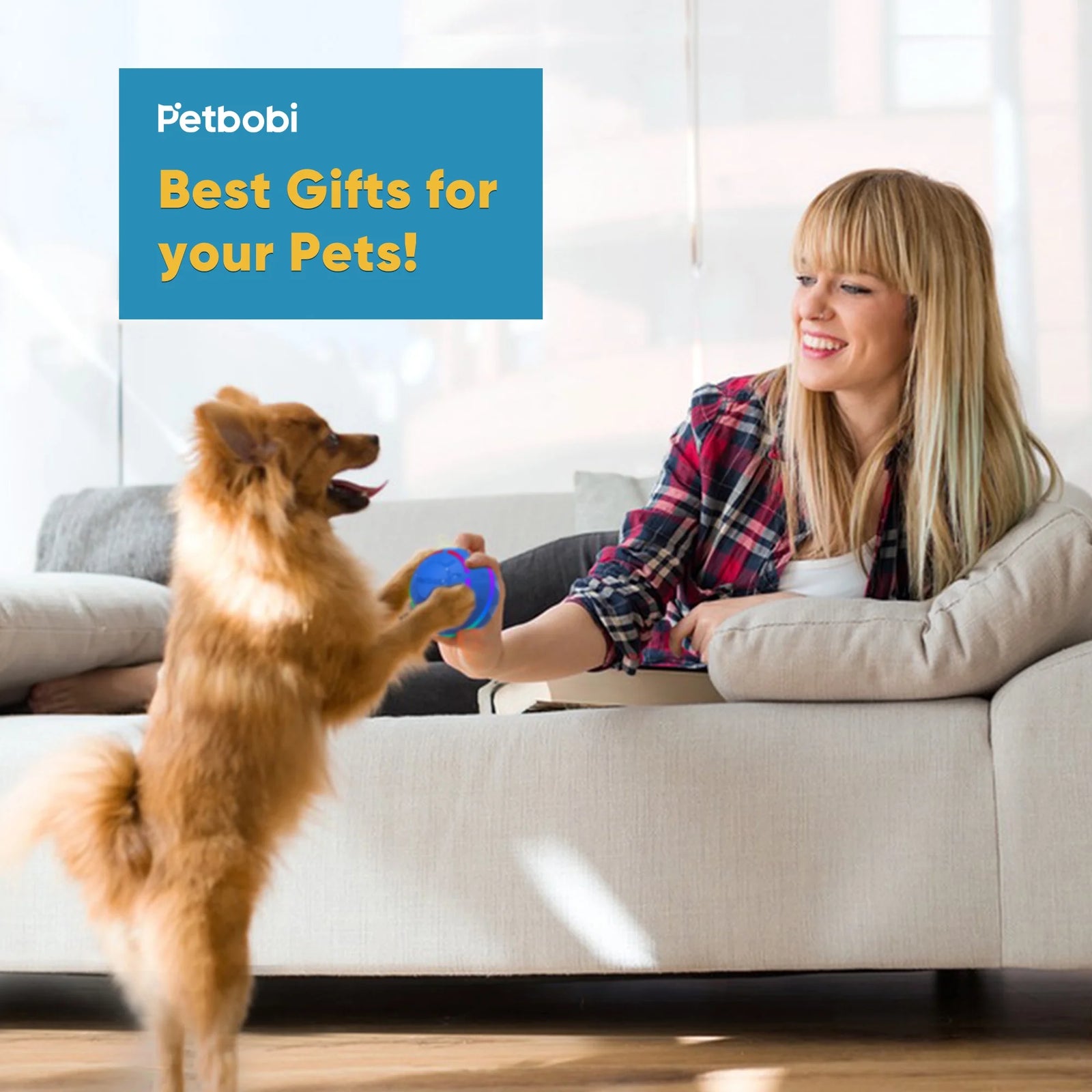 Pelota Interactiva De Juguete Para Perro, Pelota Activa Rodante Para Perros Con Luz LED Intermitente, Pelota De Juguetes Que Se Mueve Y Rebota Para Perros Medianos Y Grandes, Recargable Por USB, Azul