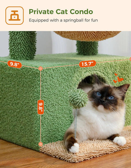 Load image into Gallery viewer, Cat Tree 33" Cute Cactus Cat Scratching Posts Tower with Large Top Perch and Hammock for Medium Indoor Cats, Green
