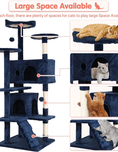Load image into Gallery viewer, Torre De Juego Cat Tree De 54 in Con Doble Condominio, Poste Rascador Y Percha Para Interiores, Azul Marino
