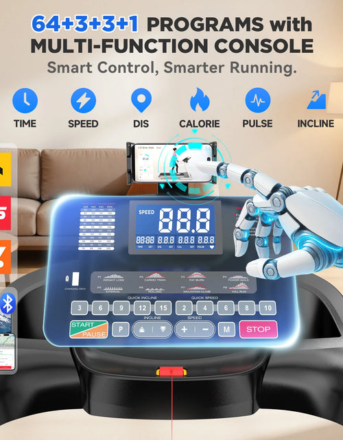 Load image into Gallery viewer, Caminadora Plegable De 5.0HP Para El Hogar Con 20 Inclinaciones Automáticas, Aplicación Inteligente, 300Lbs, Altavoces Bluetooth Hifi, 64 Programas, Velocidad De 12MPH, Máquina De Correr Eléctrica Plegable, Correa Para La Rodilla, Regalo
