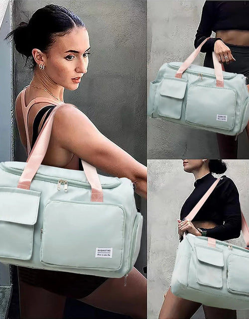 Load image into Gallery viewer, Bolsa De Gimnasio Pequeña Para Mujer, Bolsa De Lona Impermeable De Mano Para Fin De Semana Con Compartimento Para Zapatos Y Bolsillo Húmedo, Bolsa De Mano Para Viajes, Ejercicio, Deporte
