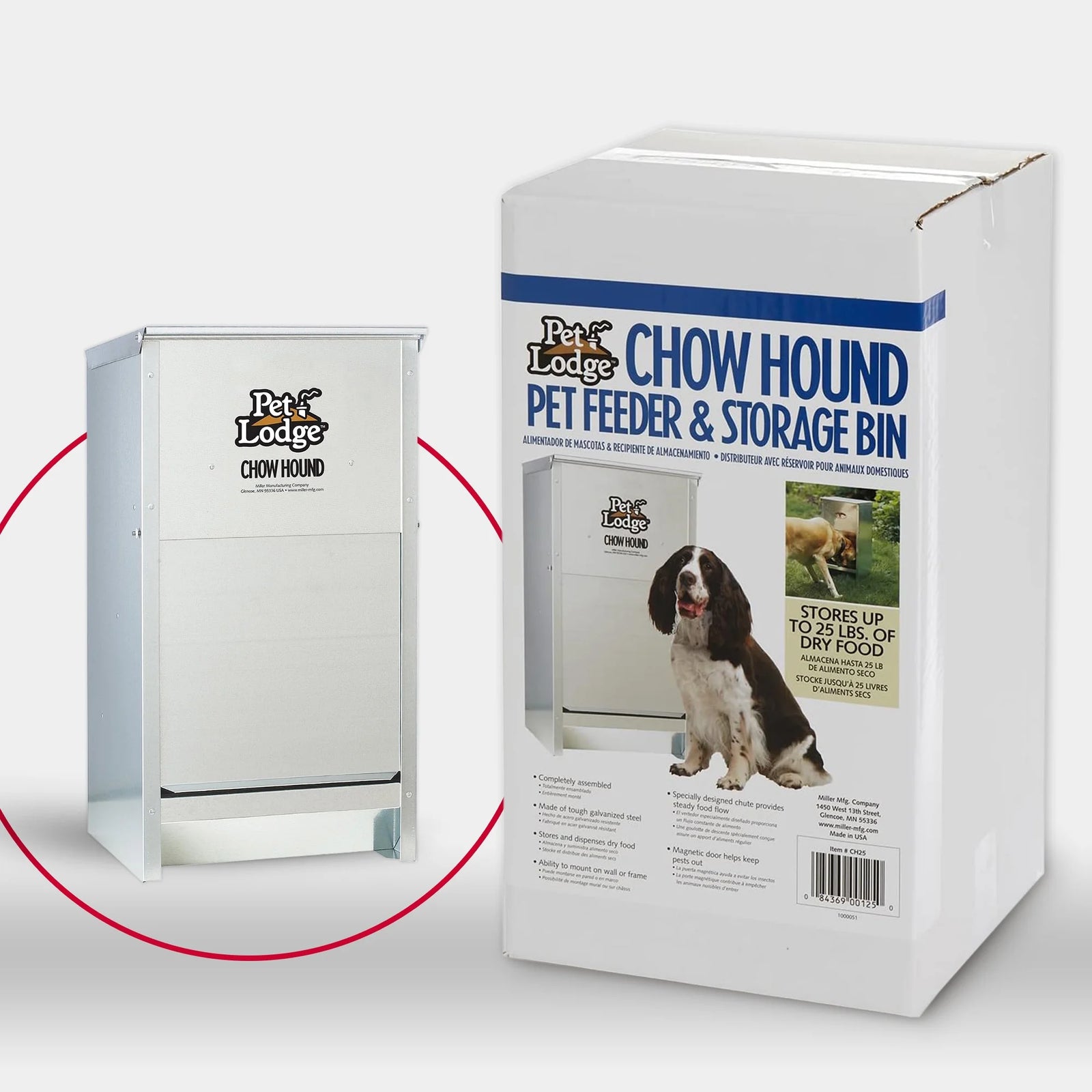 Alimento Seco Automático De Acero Para Perro Chow Hound Capacidad De 25 Libras