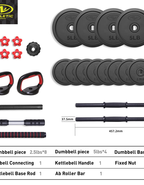 Load image into Gallery viewer, Juego De Mancuernas Ajustables 5 En 1 De 40 Lb, Ejercicios De Fitness Para Gimnasio En Casa, Negro, Orificios De 1 Pulgada Compatibles Con Barra De Tamaño Estándar
