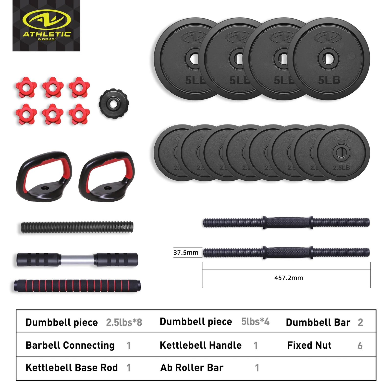 Juego De Mancuernas Ajustables 5 En 1 De 40 Lb, Ejercicios De Fitness Para Gimnasio En Casa, Negro, Orificios De 1 Pulgada Compatibles Con Barra De Tamaño Estándar