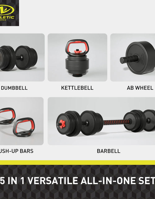 Load image into Gallery viewer, Juego De Mancuernas Ajustables 5 En 1 De 40 Lb, Ejercicios De Fitness Para Gimnasio En Casa, Negro, Orificios De 1 Pulgada Compatibles Con Barra De Tamaño Estándar
