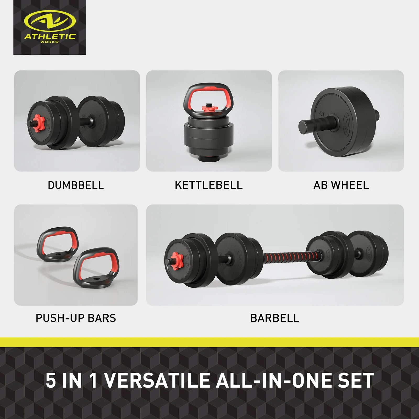 Juego De Mancuernas Ajustables 5 En 1 De 40 Lb, Ejercicios De Fitness Para Gimnasio En Casa, Negro, Orificios De 1 Pulgada Compatibles Con Barra De Tamaño Estándar