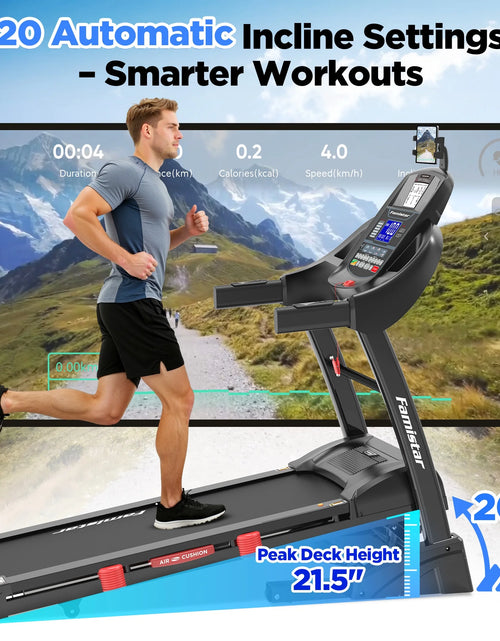Load image into Gallery viewer, Caminadora Plegable De 5.0HP Para El Hogar Con 20 Inclinaciones Automáticas, Aplicación Inteligente, 300Lbs, Altavoces Bluetooth Hifi, 64 Programas, Velocidad De 12MPH, Máquina De Correr Eléctrica Plegable, Correa Para La Rodilla, Regalo
