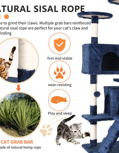 Load image into Gallery viewer, Torre De Juego Cat Tree De 54 in Con Doble Condominio, Poste Rascador Y Percha Para Interiores, Azul Marino
