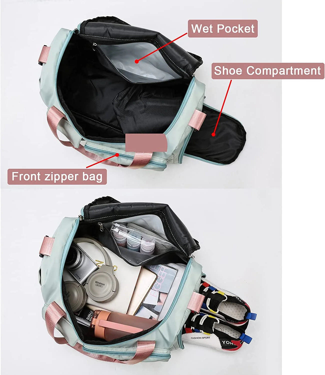 Bolsa De Gimnasio Pequeña Para Mujer, Bolsa De Lona Impermeable De Mano Para Fin De Semana Con Compartimento Para Zapatos Y Bolsillo Húmedo, Bolsa De Mano Para Viajes, Ejercicio, Deporte