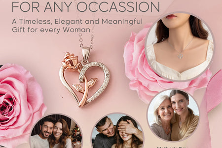 Sterling Silver Necklace for Women Mom Gift for Wife from Husband Valentines Day Girlfriend Rose Heart Necklace for Girlfriend Birthday Gifts Mother Daughter Pendant