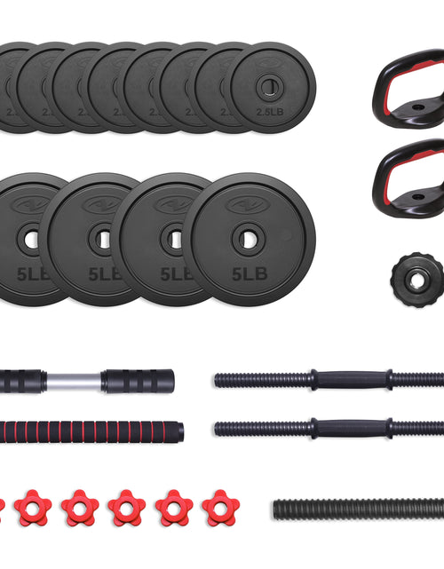 Load image into Gallery viewer, Juego De Mancuernas Ajustables 5 En 1 De 40 Lb, Ejercicios De Fitness Para Gimnasio En Casa, Negro, Orificios De 1 Pulgada Compatibles Con Barra De Tamaño Estándar
