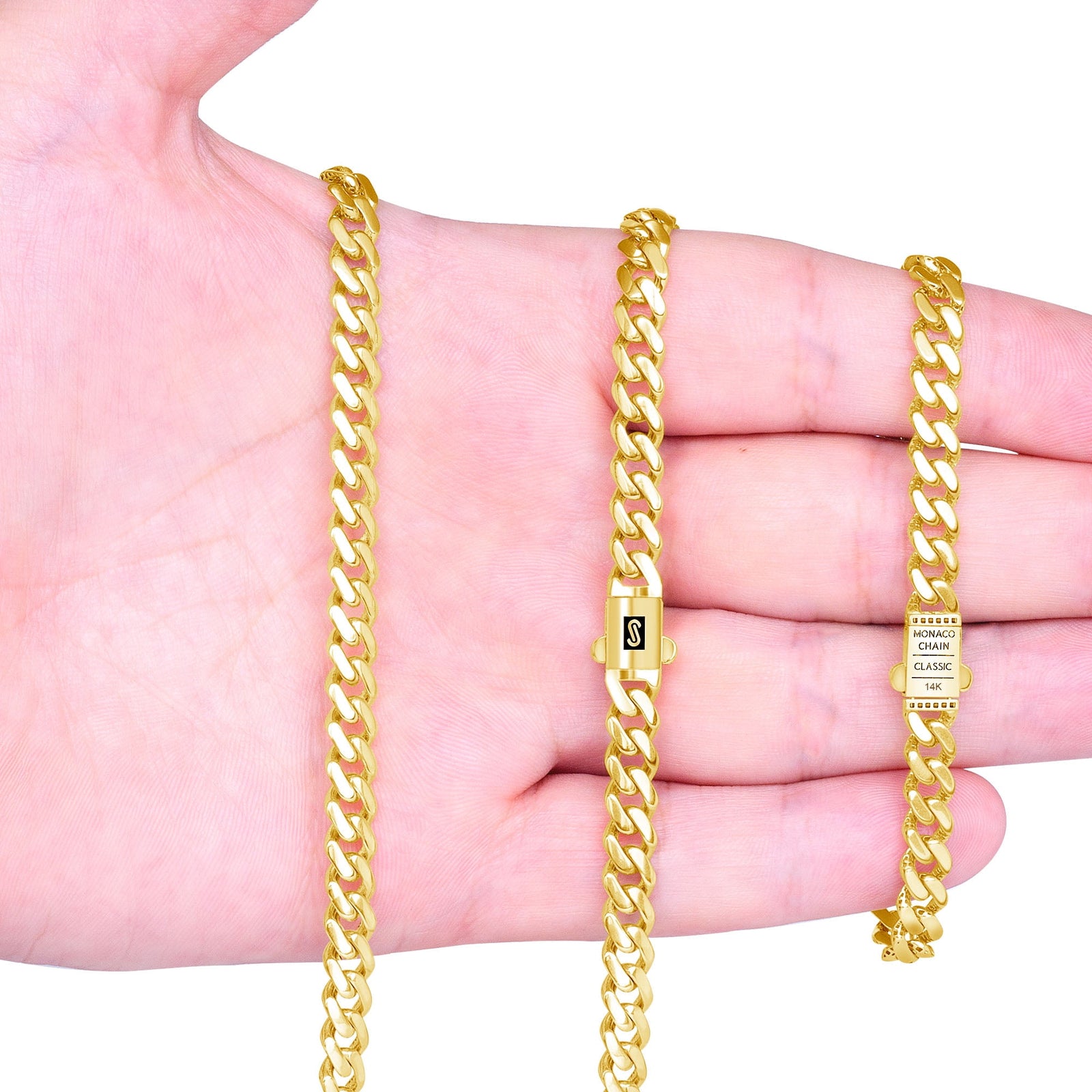 14K Real Yellow Gold Royal Monaco 6Mm Miami Cuban Link Necklace (16"-30") Italian Jewelry for Men & Women