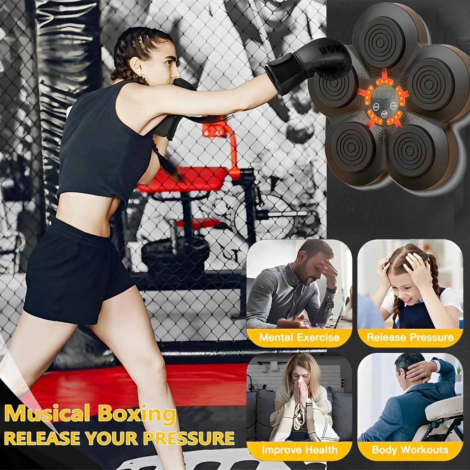 Máquina De Boxeo De Música Equipo De Entrenamiento De Boxeo Electrónico Para Entrenamiento De Velocidad Y Agilidad, Entrenador De Máquina De Boxeo Inteligente Con Guantes De Boxeo Para Entrenamientos Variados