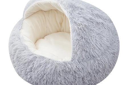 Camas Calmantes Para Perros Y Cama Cueva Para Gatos Con Funda Con Capucha, Camas Redondas Removibles Y Lavables Para Mascotas Pequeñas Y Medianas, Cama Acolchada Antideslizante De Piel Sintética Esponjosa Para Mejorar El Sueño, Se Adapta Hasta 11 Lbs