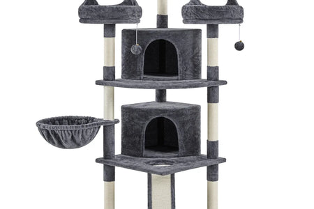 69In Large Cat Tree Tower with Condos & Scratching Board, Dark Gray