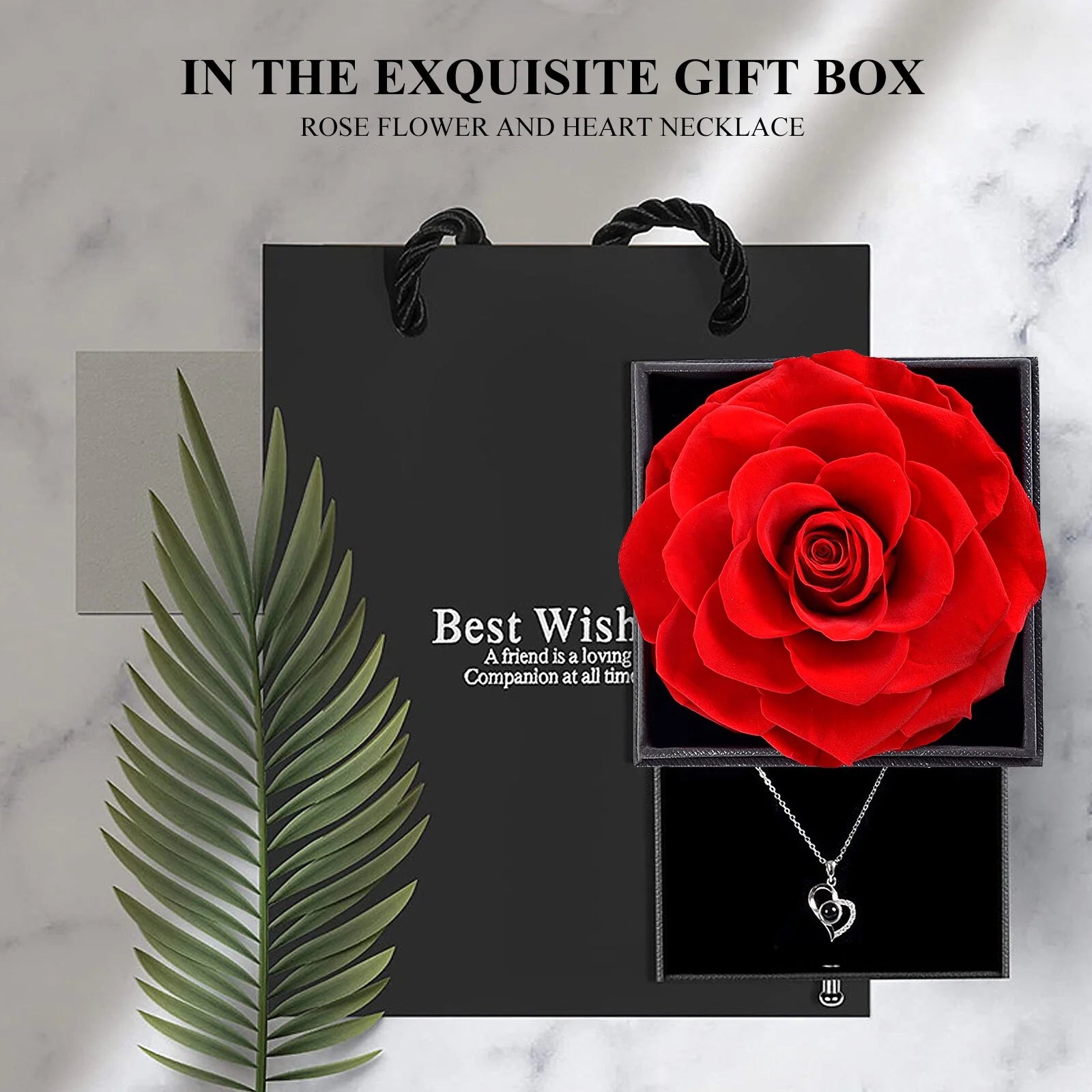 Rosa Roja Real Preservada Con Collar I Love You En 100 Idiomas - Flores Eternas Regalos De Rosas Para Mamá Esposa Novia Ella En Navidad Día De San Valentín Día De La Madre Aniversario Regalos De Cumpleaños Para Mujer