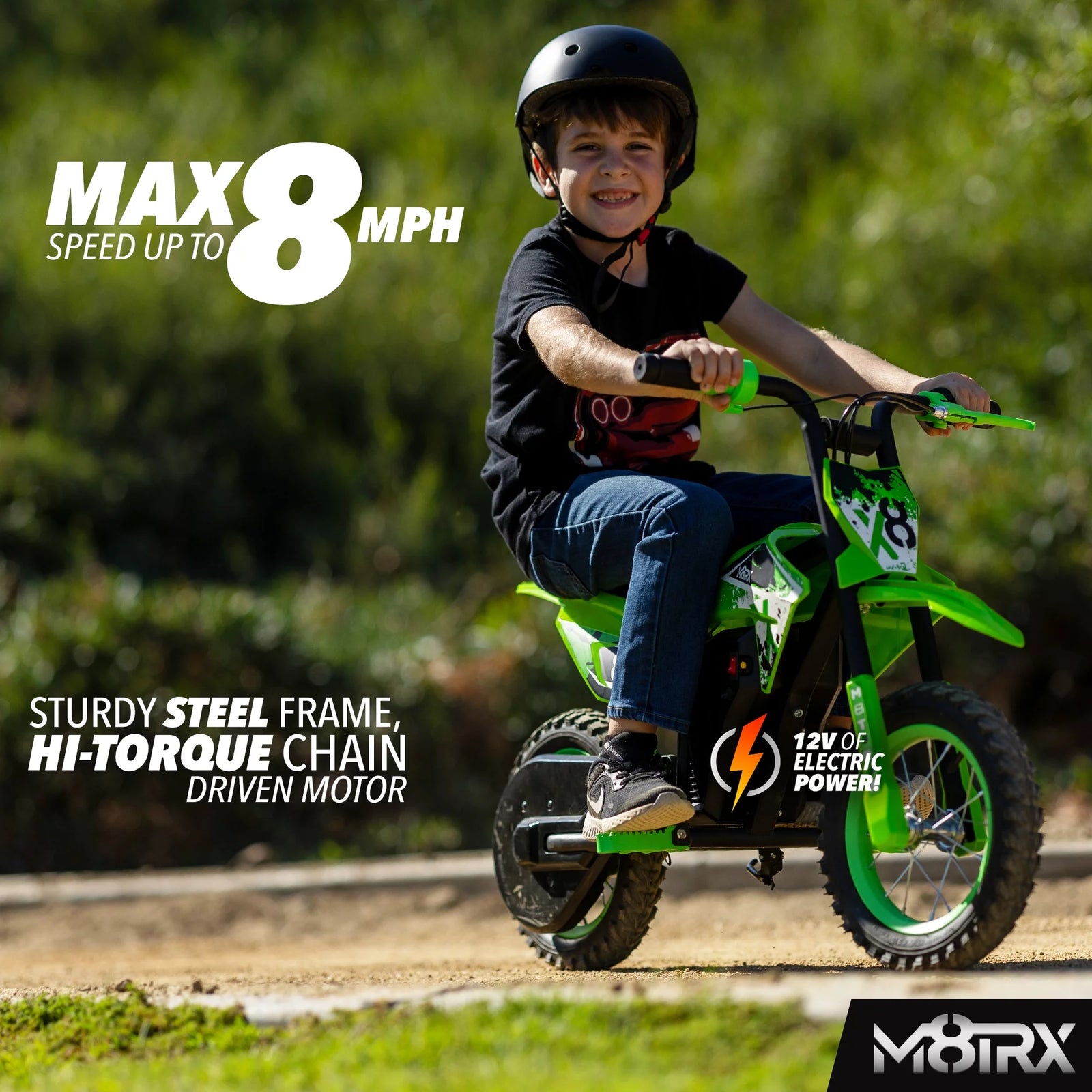 M8TRX Moto De Cross Eléctrica Para Niños Mini Verde De 12V, Motocicleta De Juguete a Batería, Para Niños De 5 Años En Adelante