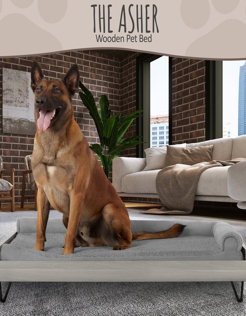 Load image into Gallery viewer, Asher Cama Pequeña Elevada De Madera Para Mascotas Con Colchón, Certificación Greenguard Gold
