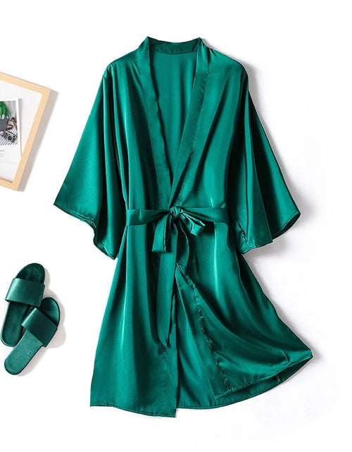 Load image into Gallery viewer, Women'S plus Size Silk Satin Night Robes Wedding Bridal Party Kimono Bathrobe Sexy V Neck Comfy Sleepwear with 3/4 Sleeve and Belt, Gifts on Clearance, S-4XL
