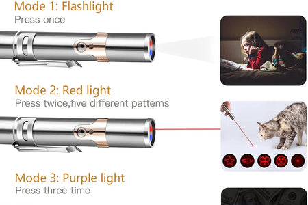 Juguete Puntero Láser Recargable Para Gatos, Juguete Interactivo Para Gatos, Gatitos Y Perros Con Ratón, Plateado