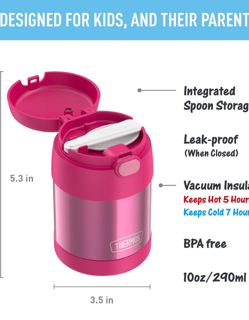 Load image into Gallery viewer, FUNTAINER 10 Ounce Stainless Steel Vacuum Insulated Kids Food Jar with Folding Spoon, Pink
