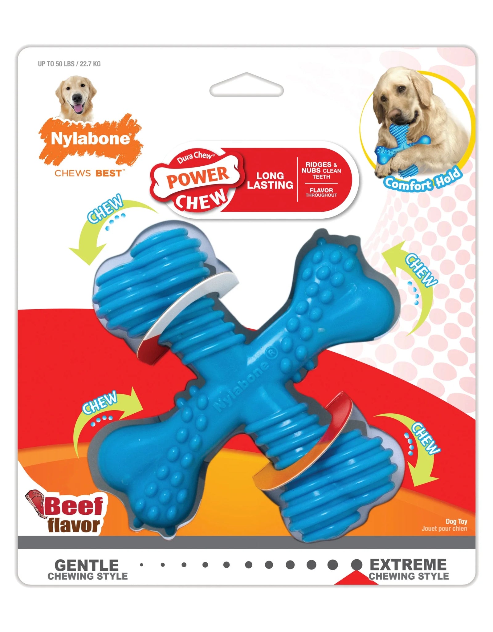 Power Chew Comfort Hold X Bone Dog Toy, Dog Chew Toy, Beef Flavor, Large, 1 Count