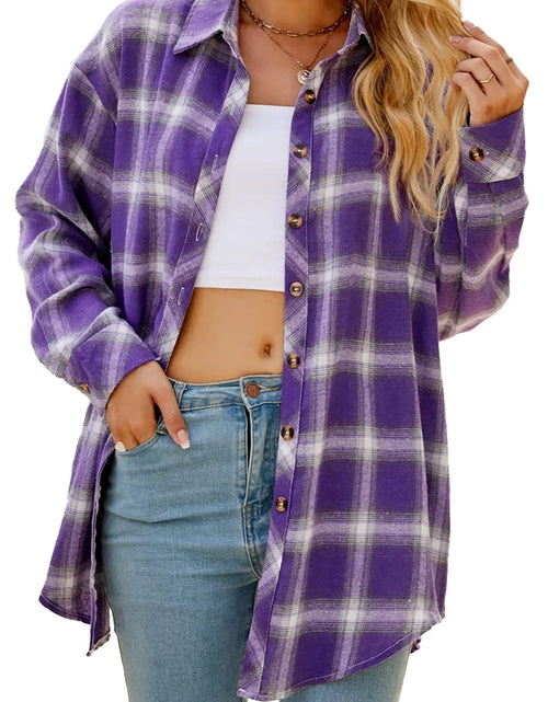 Load image into Gallery viewer, Camisas De Franela a Cuadros Para Mujer, Camisas De Manga Larga Y Botones, Blusas Y Tops
