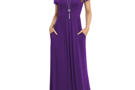 Women'S Short Sleeve Loose Plain Maxi Dresses Casual Long Dresses with Pockets,Mother'S Day,Dark Purple,Xl