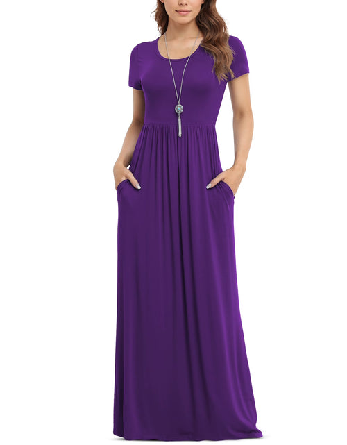 Load image into Gallery viewer, Women'S Short Sleeve Loose Plain Maxi Dresses Casual Long Dresses with Pockets,Mother'S Day,Dark Purple,Xl
