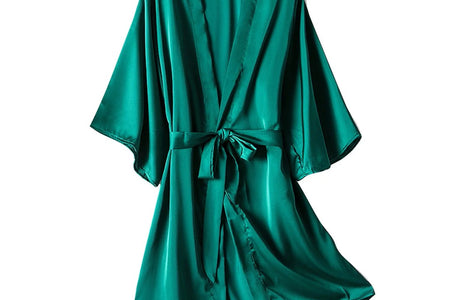 Women'S plus Size Silk Satin Night Robes Wedding Bridal Party Kimono Bathrobe Sexy V Neck Comfy Sleepwear with 3/4 Sleeve and Belt, Gifts on Clearance, S-4XL