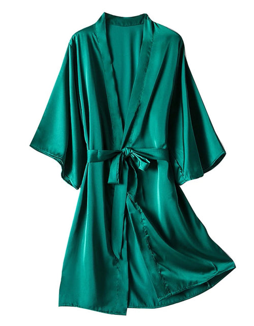 Load image into Gallery viewer, Women'S plus Size Silk Satin Night Robes Wedding Bridal Party Kimono Bathrobe Sexy V Neck Comfy Sleepwear with 3/4 Sleeve and Belt, Gifts on Clearance, S-4XL
