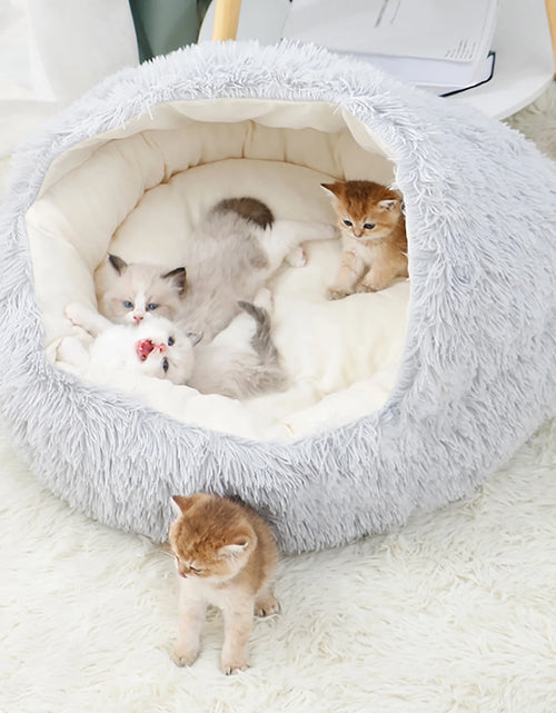 Load image into Gallery viewer, Camas Calmantes Para Perros Y Cama Cueva Para Gatos Con Funda Con Capucha, Camas Redondas Removibles Y Lavables Para Mascotas Pequeñas Y Medianas, Cama Acolchada Antideslizante De Piel Sintética Esponjosa Para Mejorar El Sueño, Se Adapta Hasta 11 Lbs
