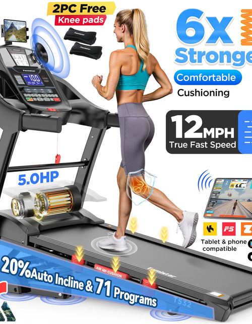 Load image into Gallery viewer, Caminadora Plegable De 5.0HP Para El Hogar Con 20 Inclinaciones Automáticas, Aplicación Inteligente, 300Lbs, Altavoces Bluetooth Hifi, 64 Programas, Velocidad De 12MPH, Máquina De Correr Eléctrica Plegable, Correa Para La Rodilla, Regalo
