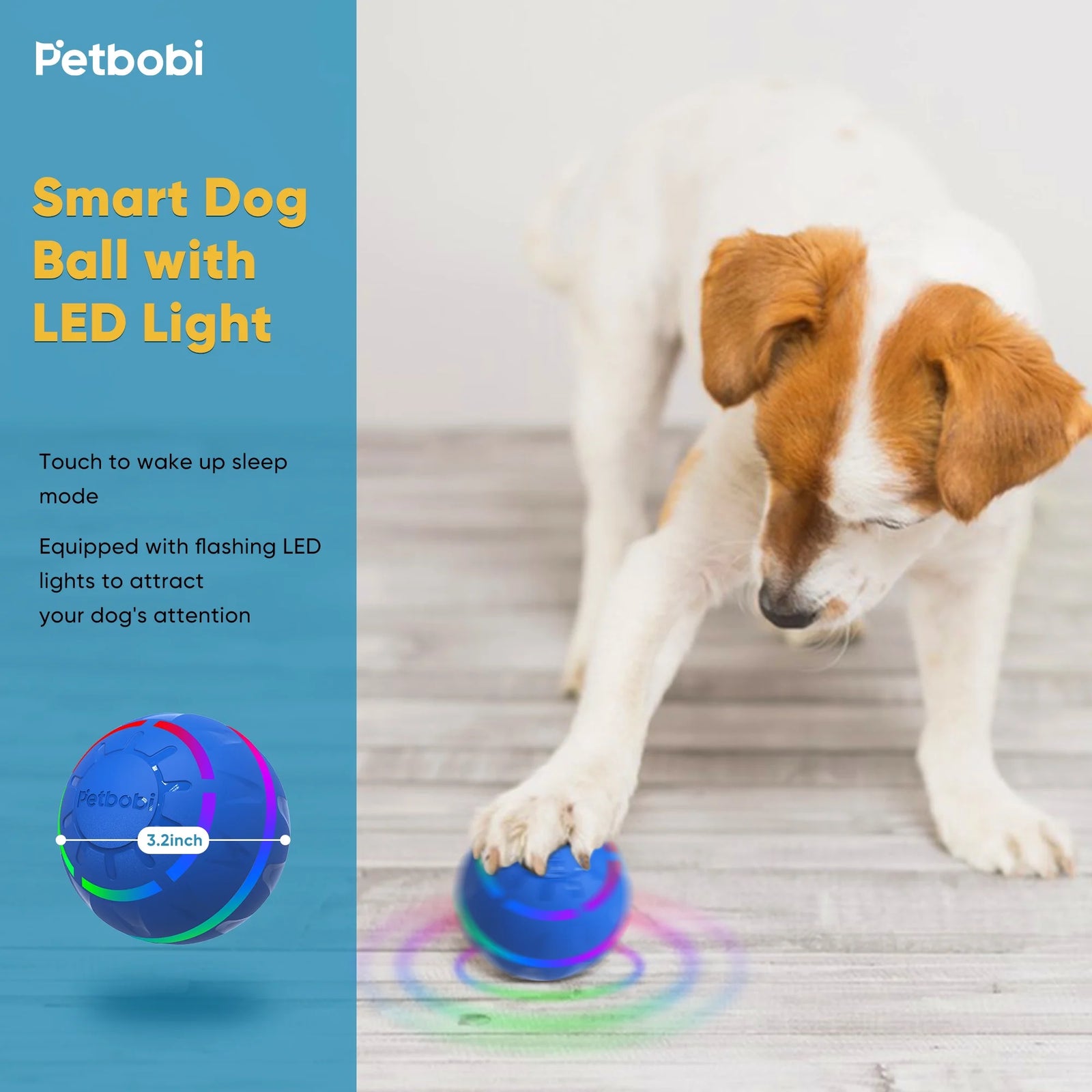 Pelota Interactiva De Juguete Para Perro, Pelota Activa Rodante Para Perros Con Luz LED Intermitente, Pelota De Juguetes Que Se Mueve Y Rebota Para Perros Medianos Y Grandes, Recargable Por USB, Azul