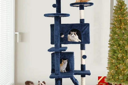 Torre De Juego Cat Tree De 54 in Con Doble Condominio, Poste Rascador Y Percha Para Interiores, Azul Marino