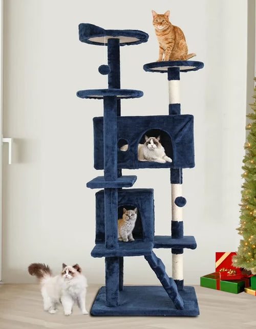 Load image into Gallery viewer, Torre De Juego Cat Tree De 54 in Con Doble Condominio, Poste Rascador Y Percha Para Interiores, Azul Marino
