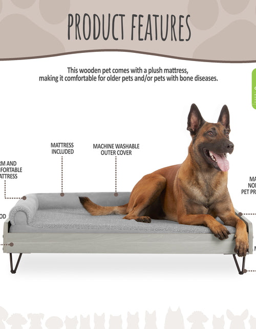 Load image into Gallery viewer, Asher Cama Pequeña Elevada De Madera Para Mascotas Con Colchón, Certificación Greenguard Gold

