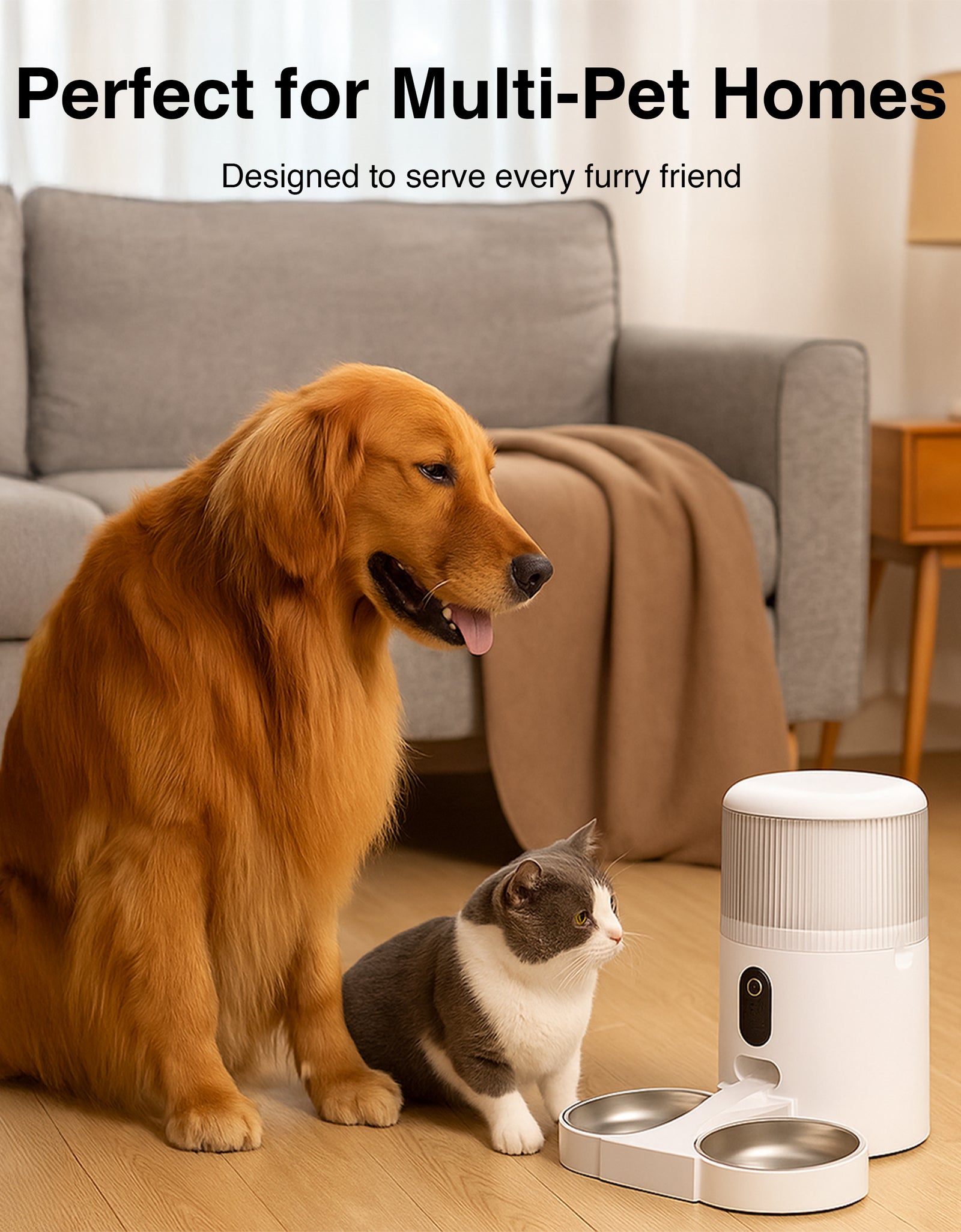 Comedero Automático Doble Para Mascotas Purechew Con Cámara HD Y Doble Tazón Para Gatos Y Perros